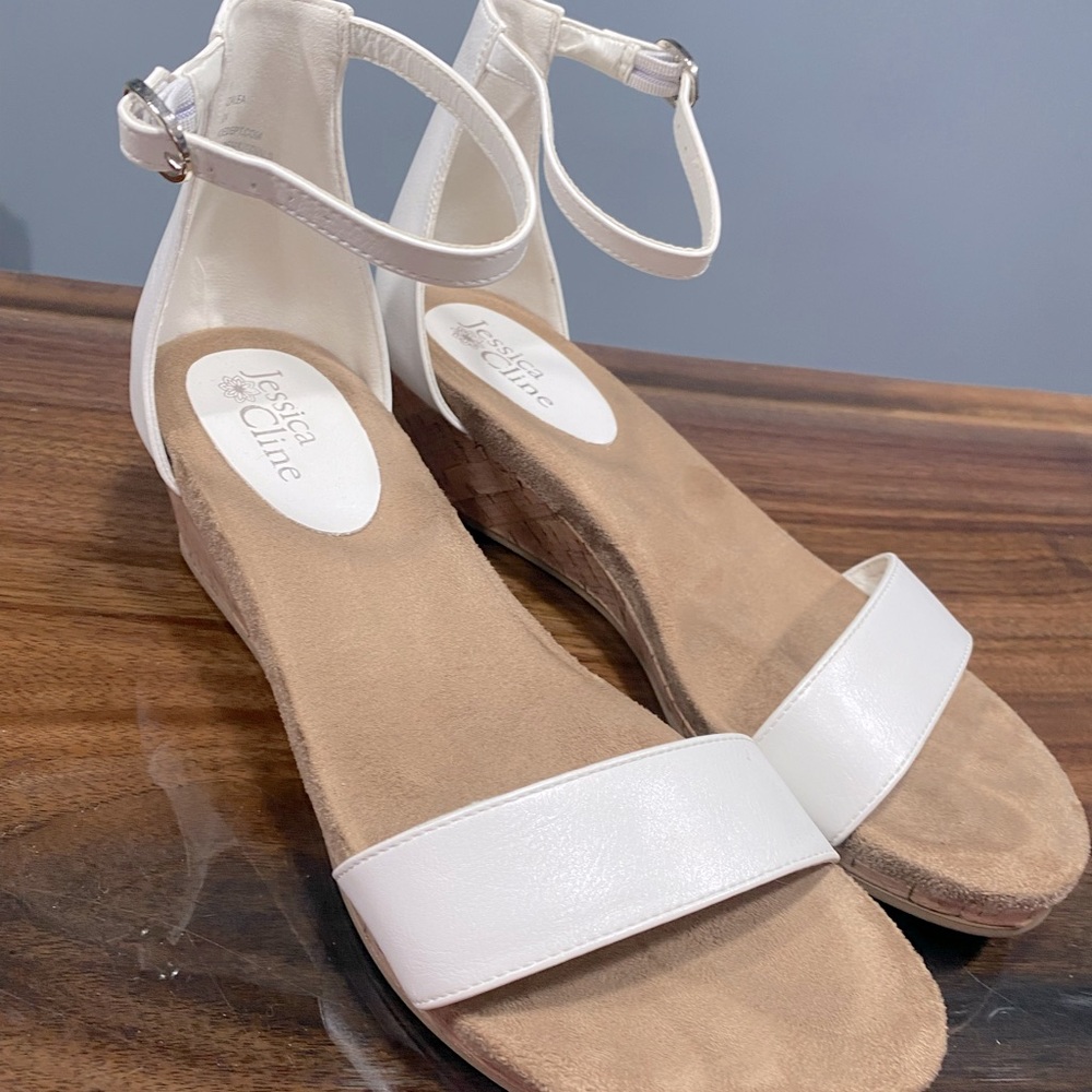 White Jessica Cline wedge sandal